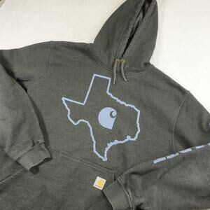 Carhartt Hoodie Mens Large Gray Pullover Texas Big Print Loose Fit Fleece